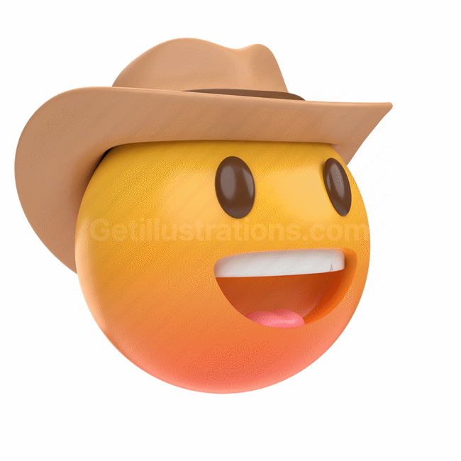 emoticon, emoji, sticker, face, cowboy, hat, right